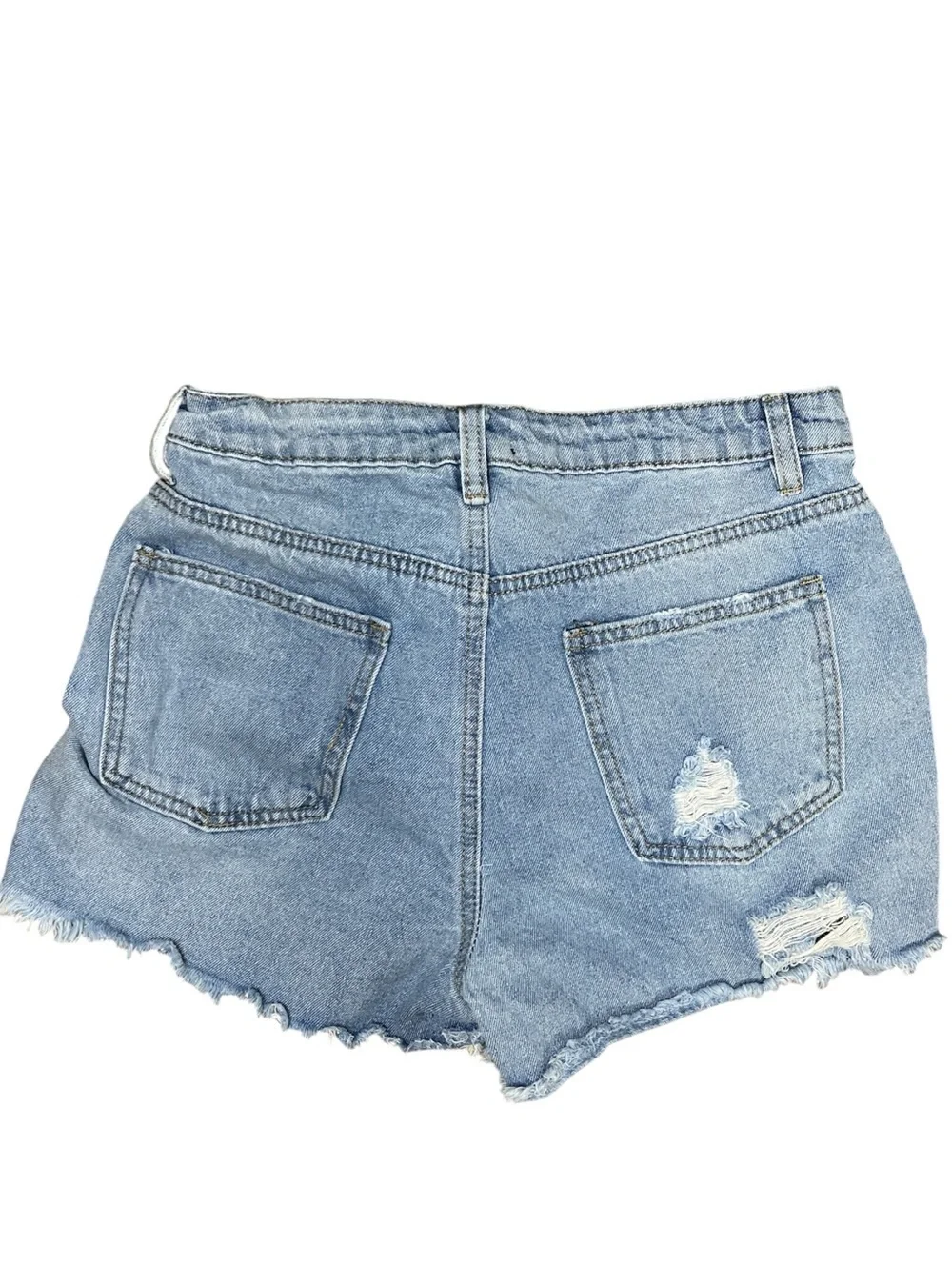 Rue21 distressed high rise denim shorts size 5 light wash cutoff frayed hem